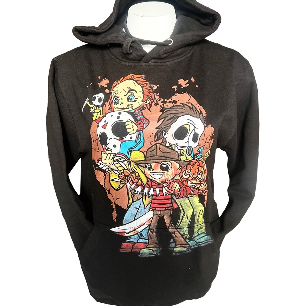 Black Cartoon Graphic Hoodie Sweatshirt.  Mini killers